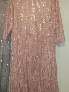Women's Pink Sequin Tiered Dress